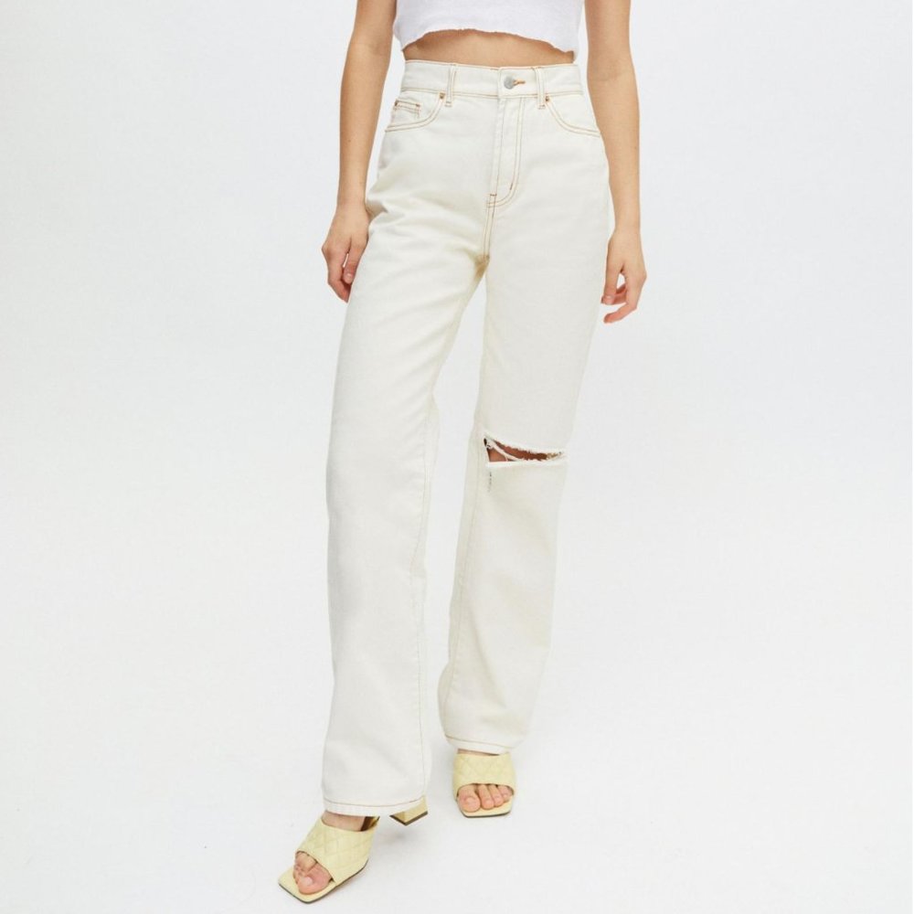 BDG x URBAN OUTFITTERS Loose Straight Jean Destroyed Ivory Denim {B23} - Picture 1 of 5